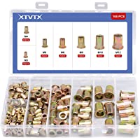 XTVTX 165pcs Acero al carbono revestido con mezcla de zinc Tuercas de remache Kit de tuercas de inserción roscadas…